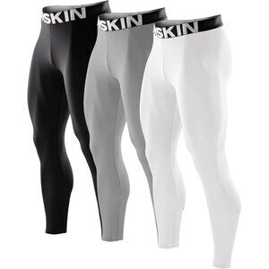 Men’s Black White Gray Compression Baselayer Athletic Workout Pant Tight Legging